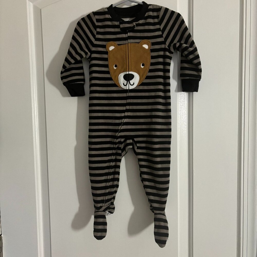Carters Fleece Striped Footie Sleeper with Bear Design, 12 months